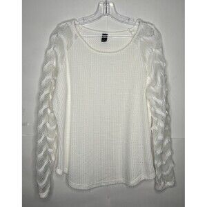 Emery Rose Long Crochet Sleeve Sweater Cream Size Large